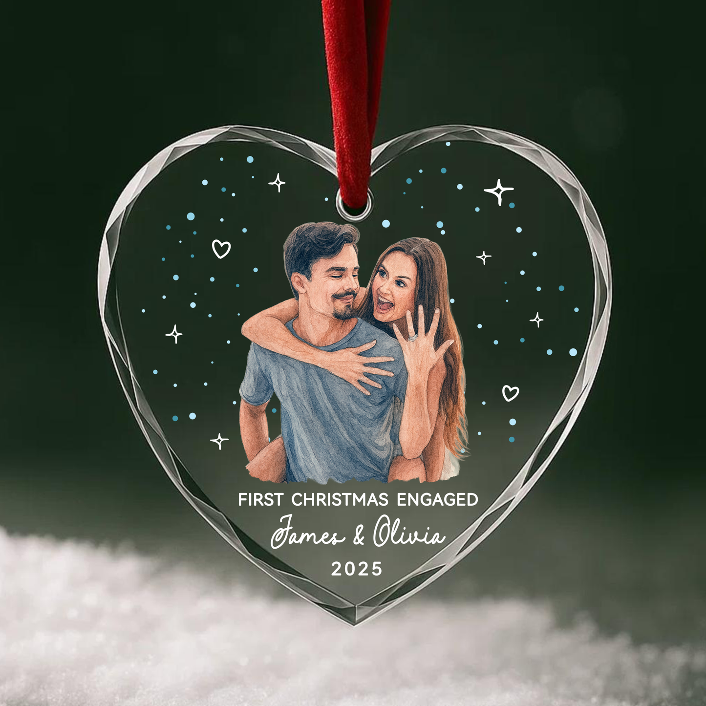 First Christmas Engaged, Custom Couple Portrait Ornament from Photo