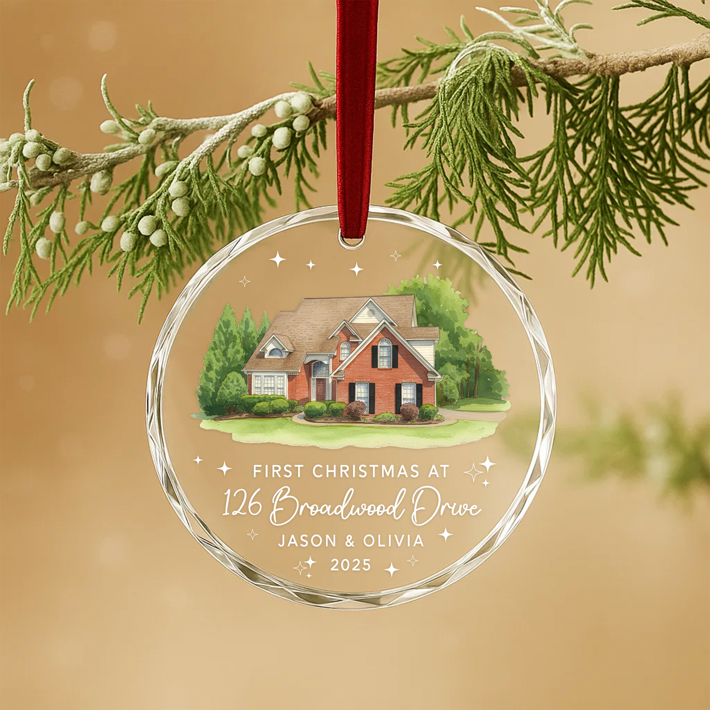 First Christmas at New Home Ornament, Custom House Illustration