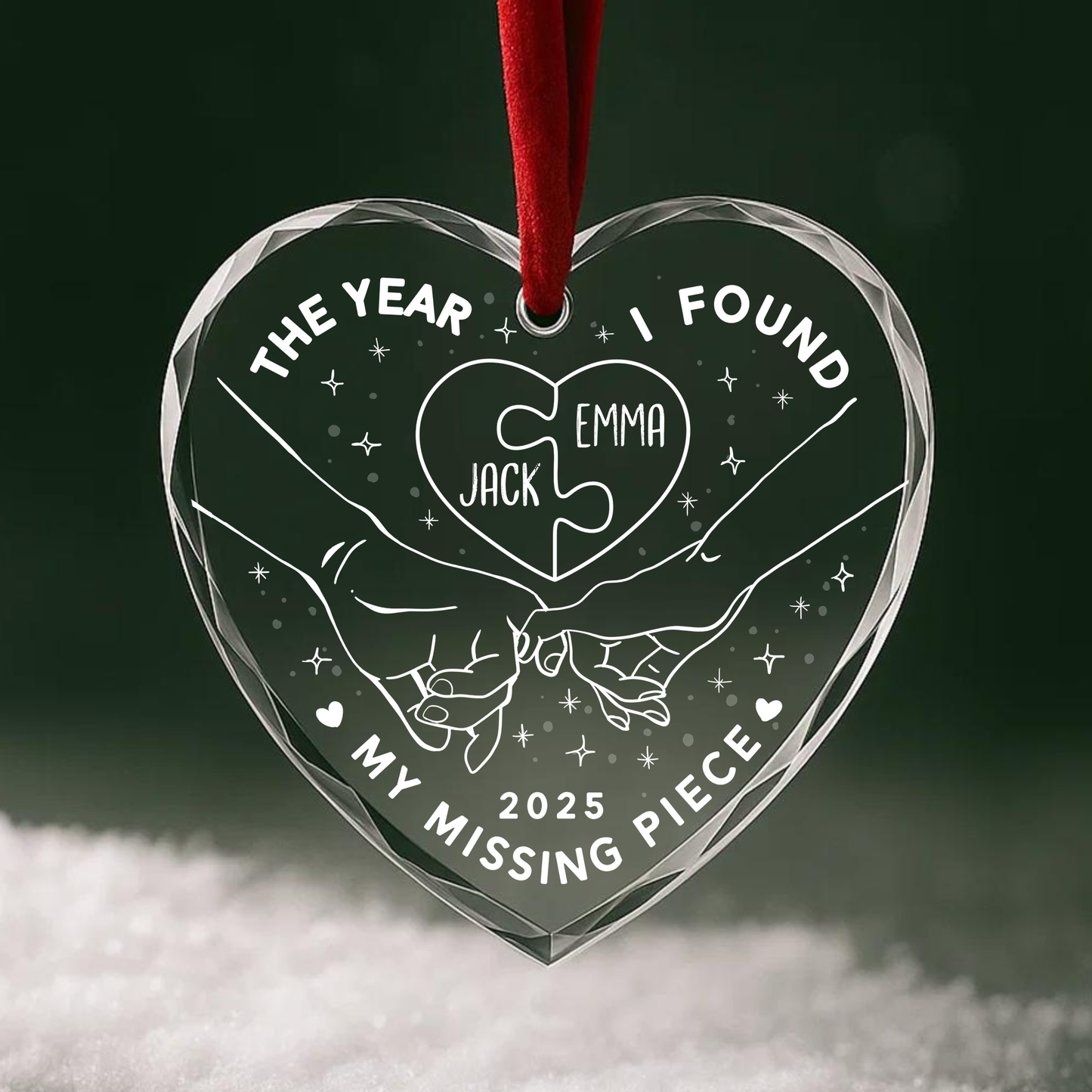 The Year I Found My Missing Piece Couple Hands Custom Glass Ornament