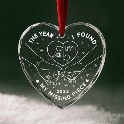 The Year I Found My Missing Piece Couple Hands Custom Glass Ornament