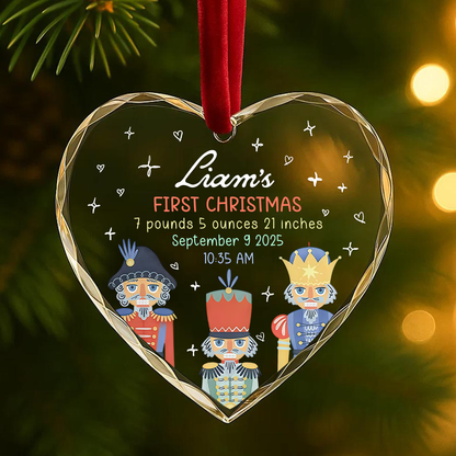 My First Christmas Nutcracker Birth Stats Custom Glass Ornament
