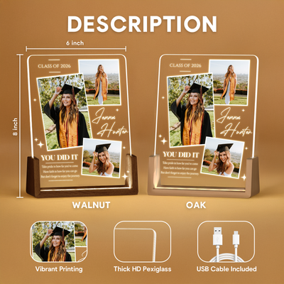 Personalized Graduation Photo Collage LED Plaque – Custom Name & Photos Class of 2026 Gift