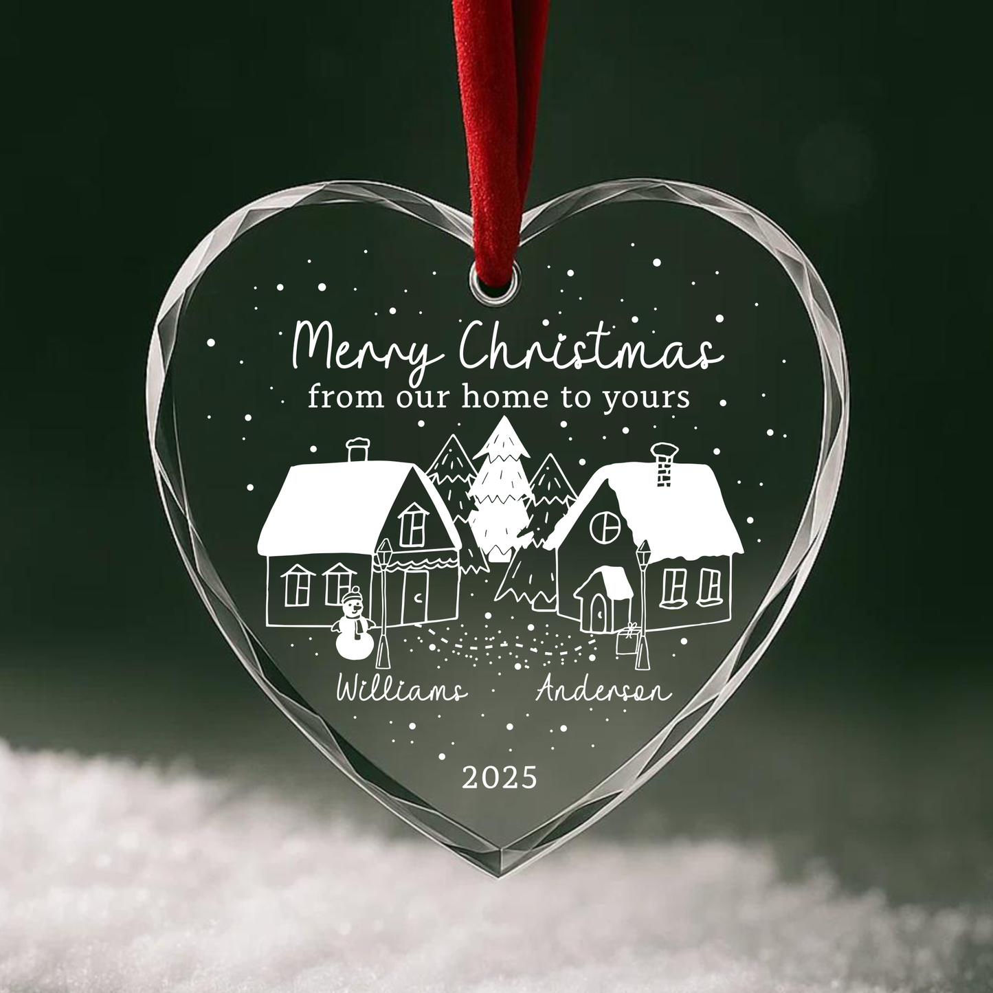 Merry Christmas From Our Home to Yours Custom Glass Ornament