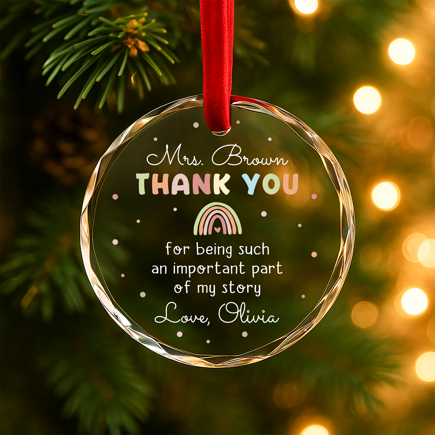 Rainbow Thank You Ornament, Teacher Appreciation or Mentor Gift