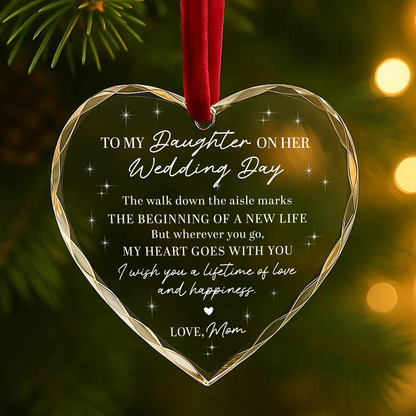 To My Daughter on Her Wedding Day Message from Mom Custom Glass Ornament