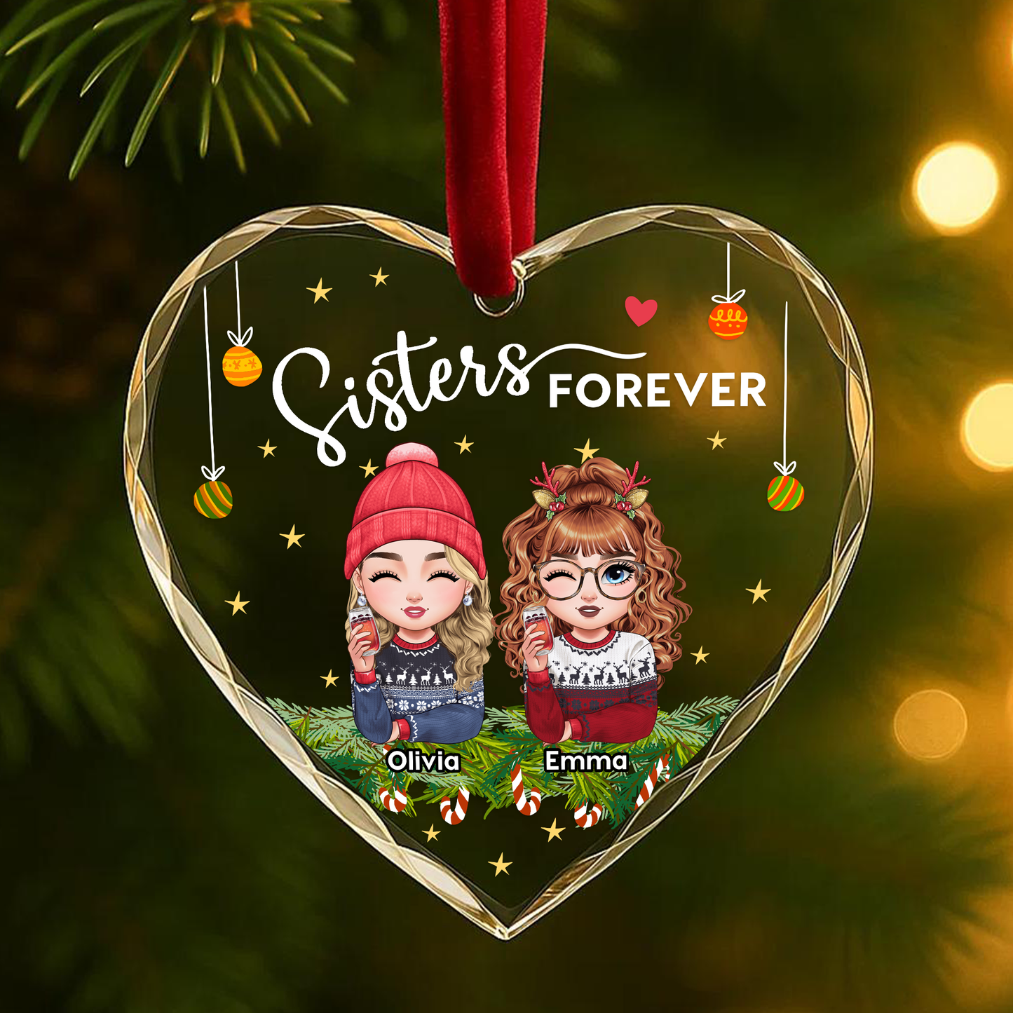 Sisters Forever Cute Cartoon Character Ornament