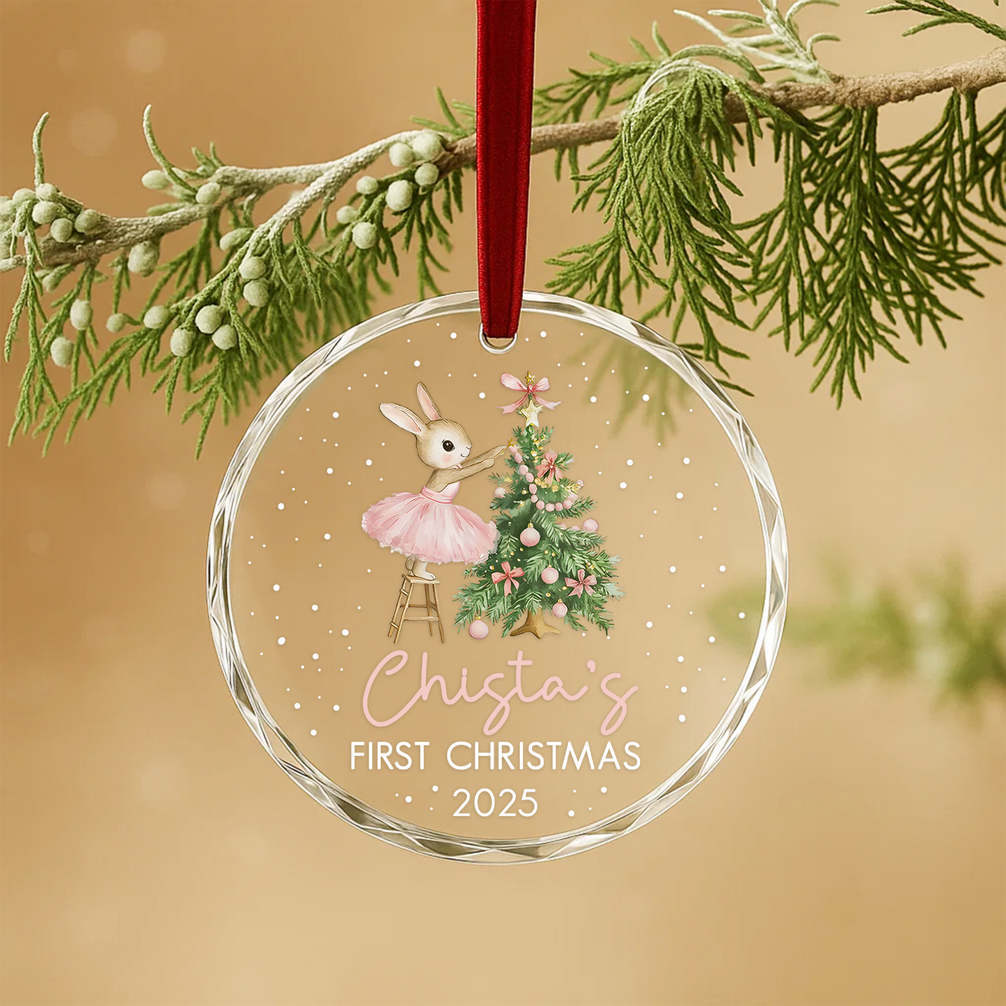 Baby Bunny Girl’s First Christmas Ornament 2025