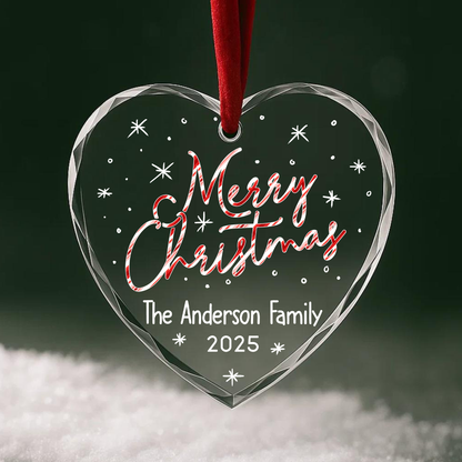 Merry Christmas Candy Cane Text Custom Glass Ornament