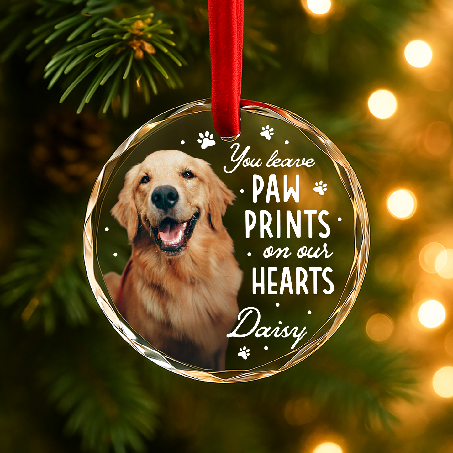 You Leave Paw Prints on Our Hearts, Personalized Pet Memorial Ornament