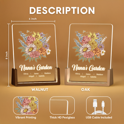 Personalized Birth Flower LED Plaque for Nana – Custom “Nana’s Garden” Gift with Kids Names