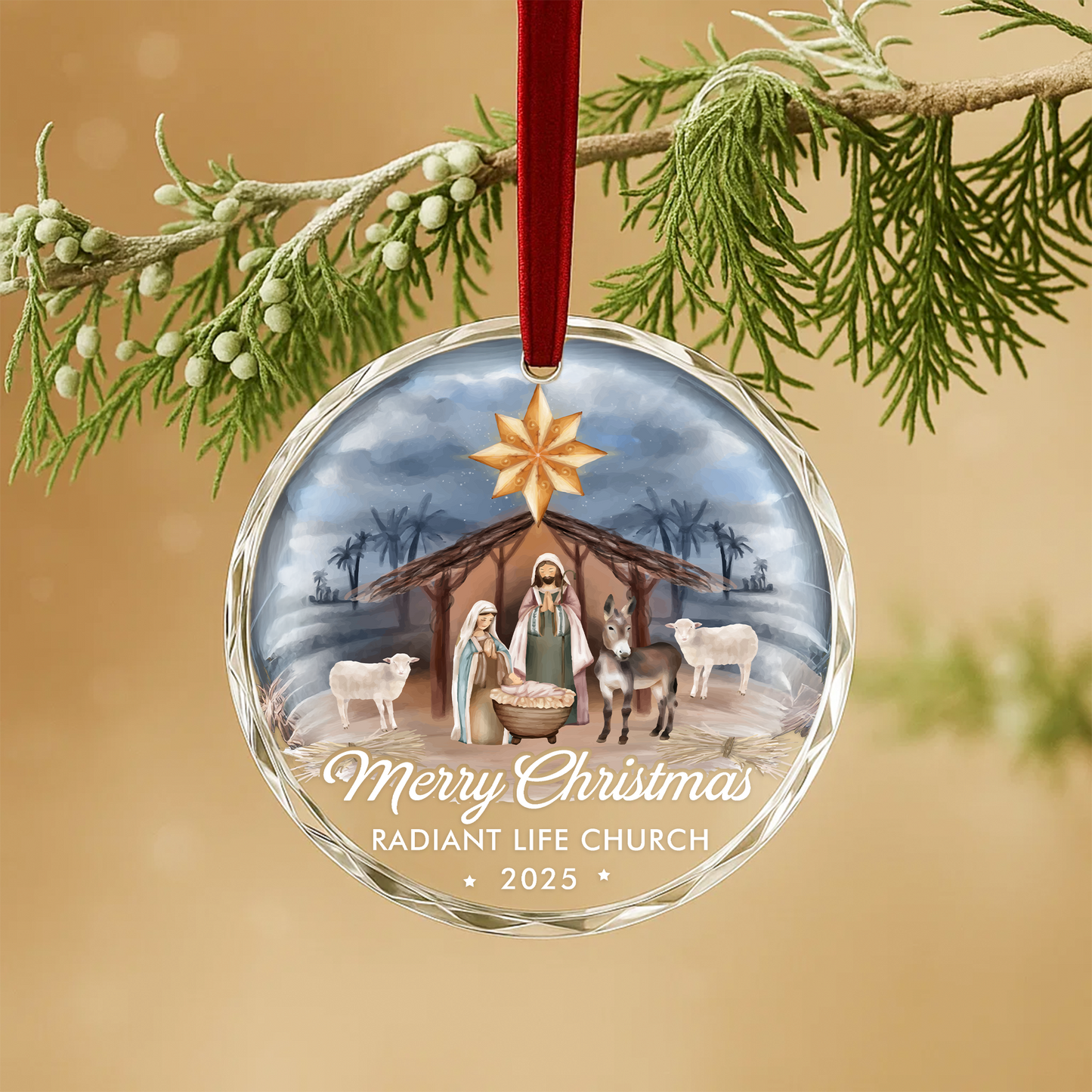 Merry Christmas Nativity Scene Church Ornament