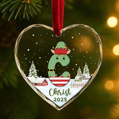 Monogram Letter Name Elf Custom Glass Ornament