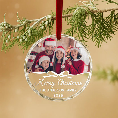 Merry Christmas Family Ornament, Custom Photo with Script Text