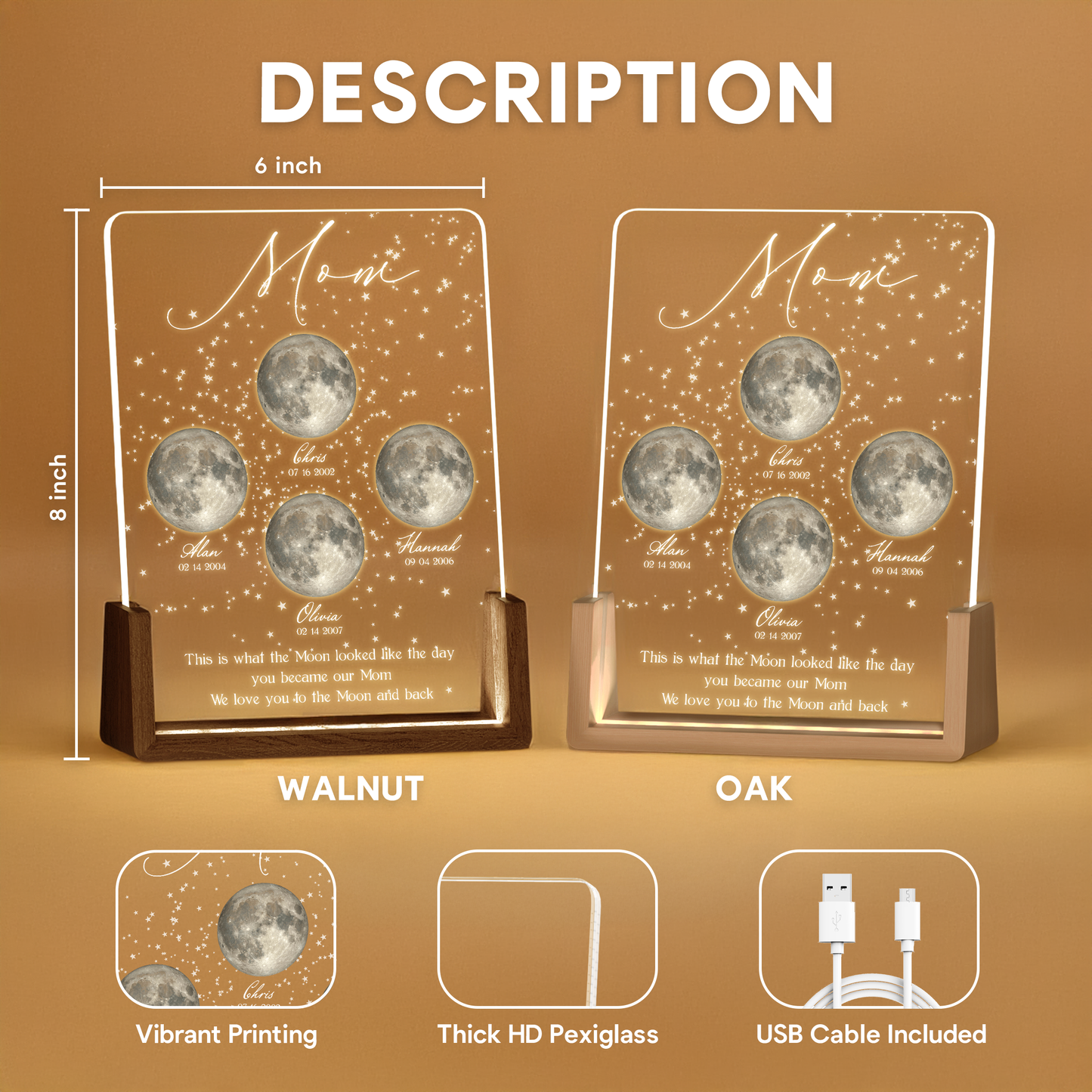 Personalized Moon Phase LED Plaque – Custom Night Sky Gift with Name & Special Date