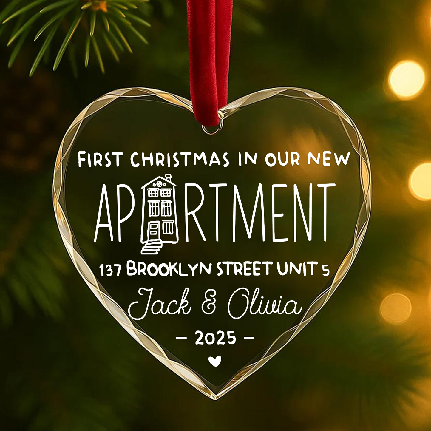 First Christmas in Our New Apartment, Personalized Address Ornament