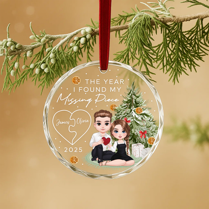The Year I Found My Missing Piece Couple Christmas Tree Custom Glass Ornament