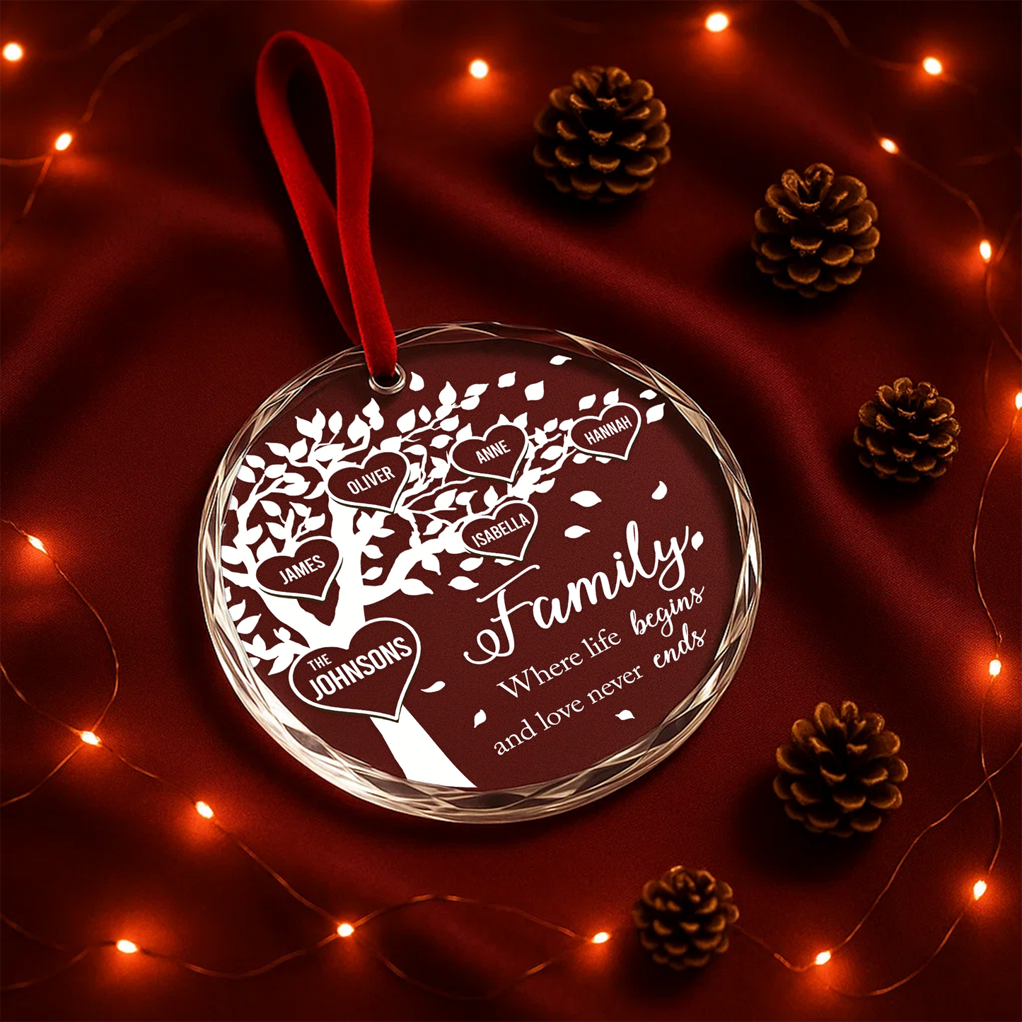Family Tree Personalized Heart Ornament Where Life Begins and Love Never Ends