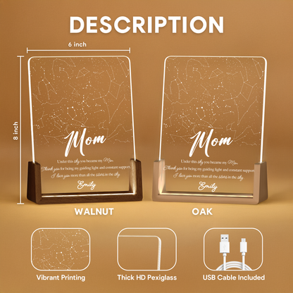 Personalized Star Map LED Plaque for Mom – Custom Night Sky Light Gift from Daughter