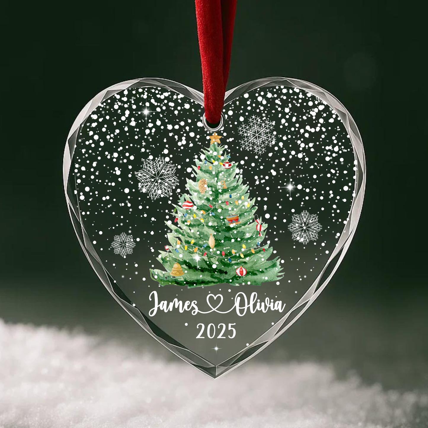 Christmas Tree Ornament with Couple Names, Personalized Holiday Keepsake