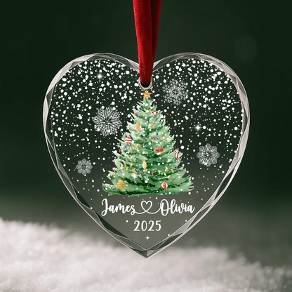 Christmas Tree Ornament with Couple Names, Personalized Holiday Keepsake