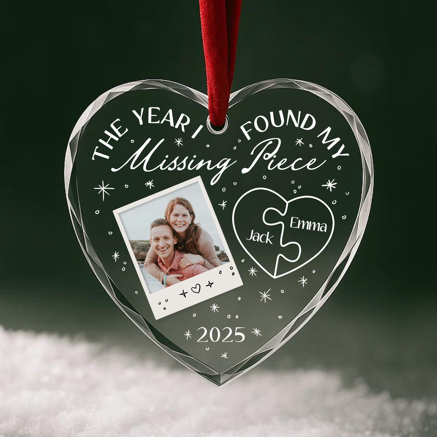 The Year I Found My Missing Piece Couple Photo Custom Glass Ornament