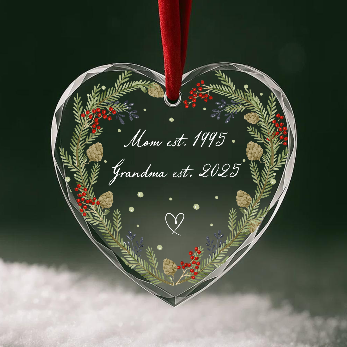 Mom and Grandma Established Wreath Ornament, Custom Year Keepsake