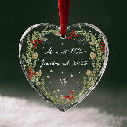 Mom and Grandma Established Wreath Ornament, Custom Year Keepsake