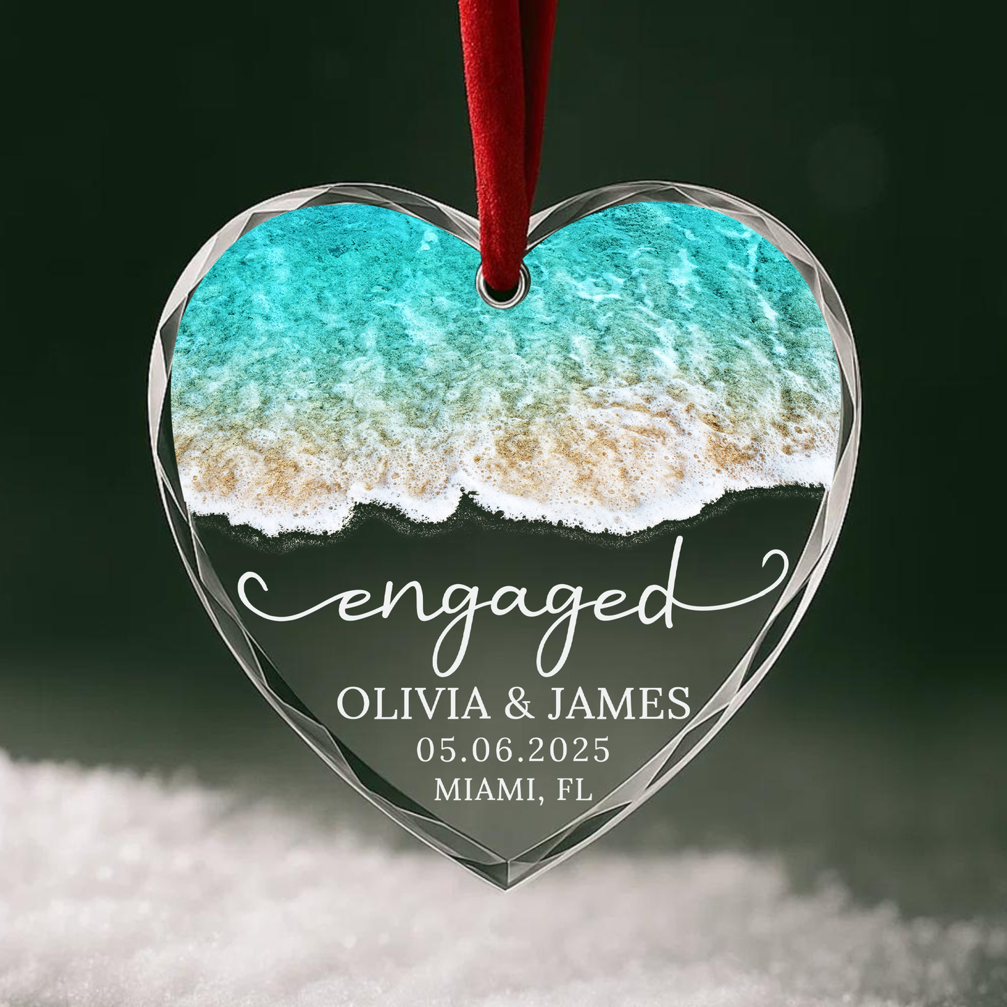 Engaged on the Beach Ornament, Ocean Shoreline Design, Custom Names & Date