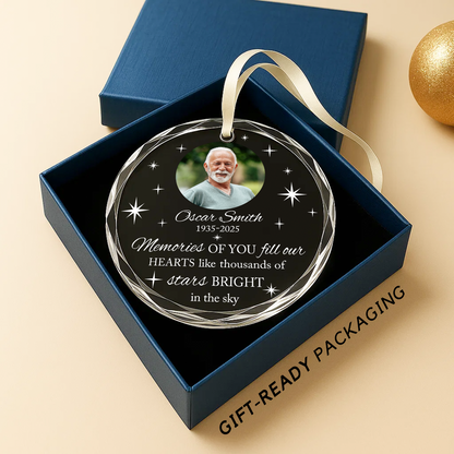 Custom Photo Memorial Ornament, Memories Bright Like Stars Sympathy Gift