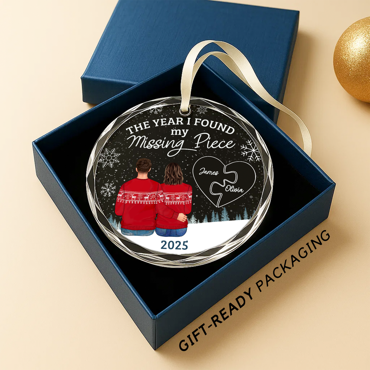 The Year I Found My Missing Piece, Personalized Couple Ornament with Puzzle Heart
