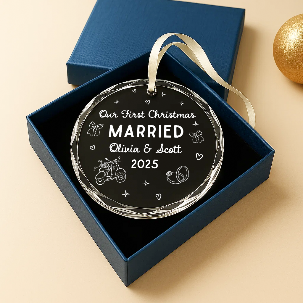 Our First Christmas Married, Custom Glass Ornament