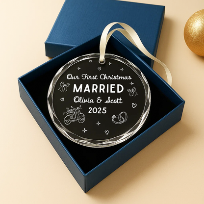 Our First Christmas Married, Custom Glass Ornament