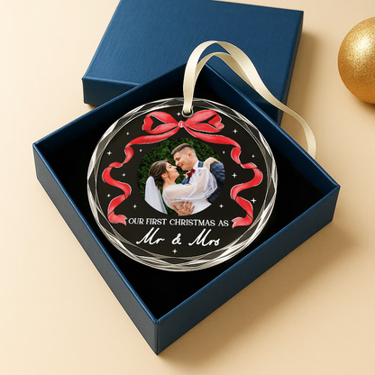 Our First Christmas as Mr Mrs, Custom Glass Ornament