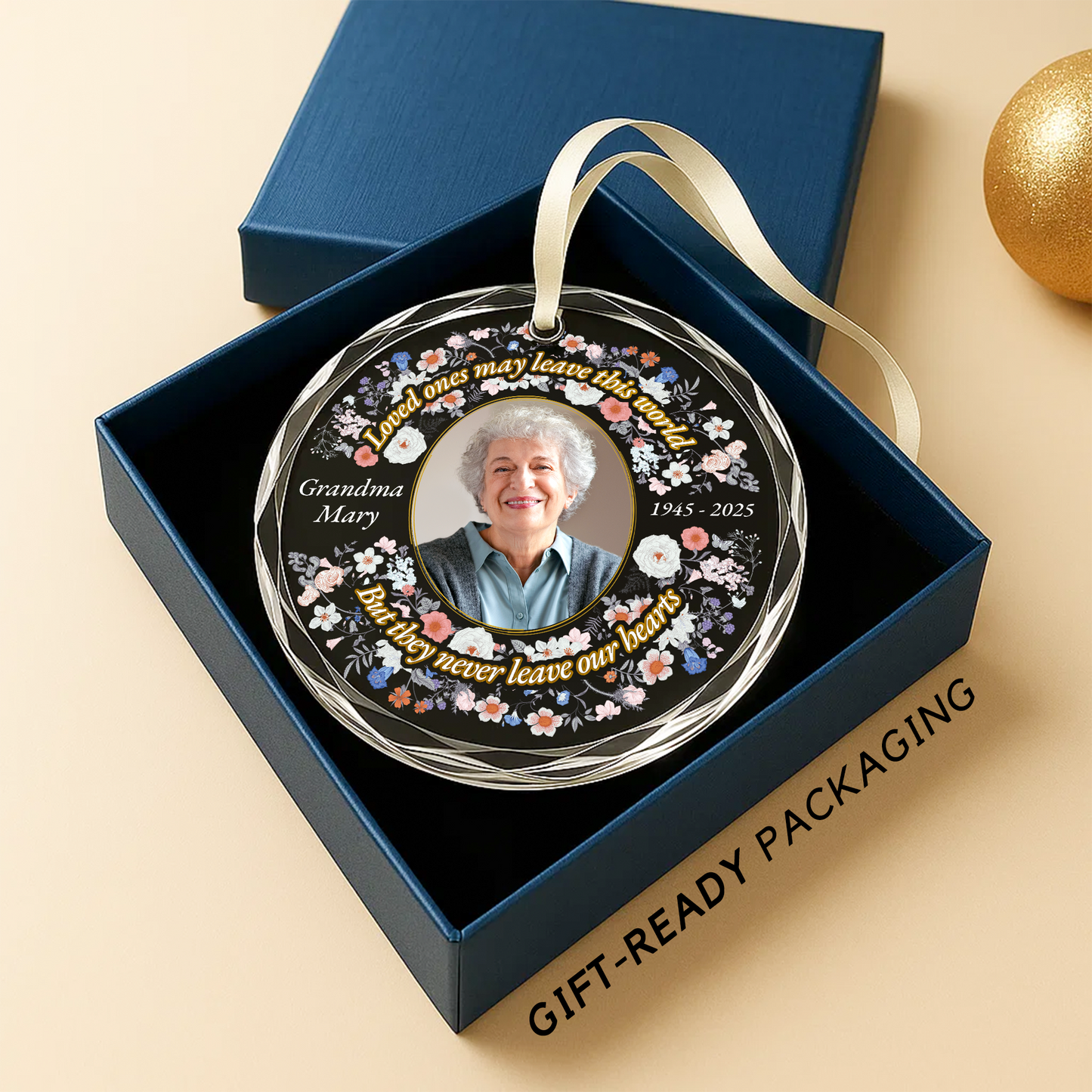 Forever Loved Memorial Photo Ornament, In Loving Memory Heart Christmas Ornament