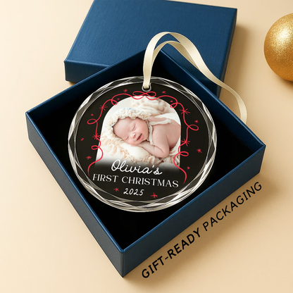 Baby First Christmas Ornament, Customize Name and Year