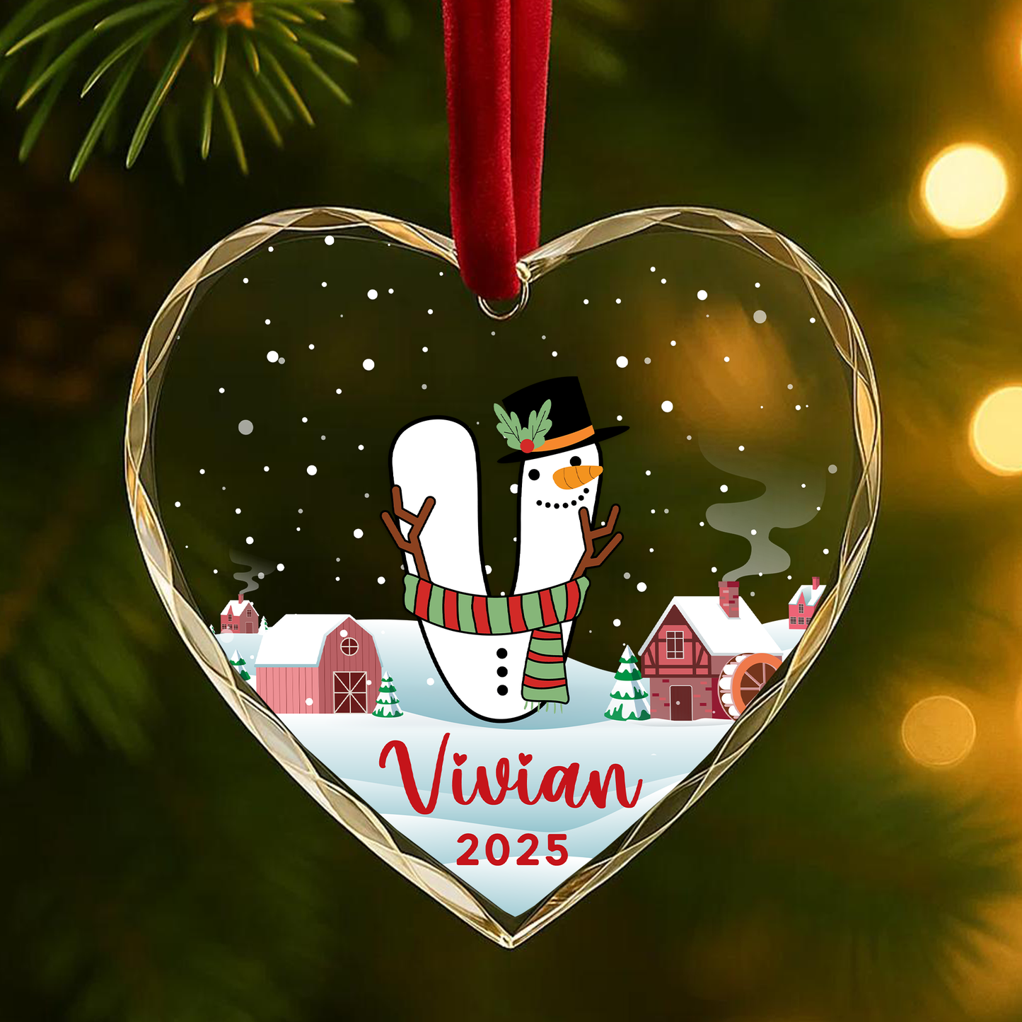 Monogram Letter Name Snowman Custom Glass Ornament