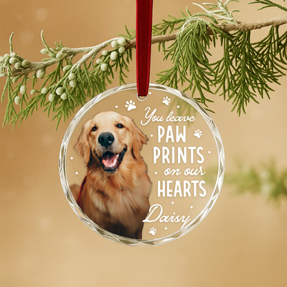 You Leave Paw Prints on Our Hearts, Personalized Pet Memorial Ornament