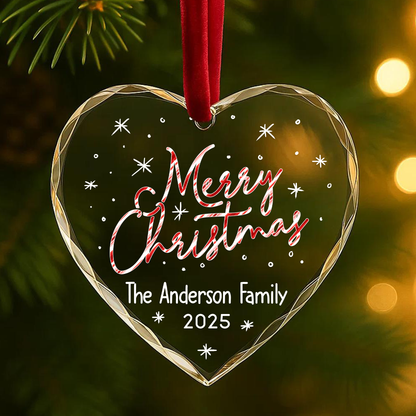 Merry Christmas Candy Cane Text Custom Glass Ornament