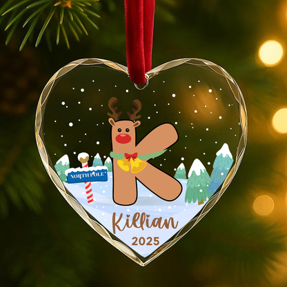 Monogram Letter Name Reindeer Custom Glass Ornament