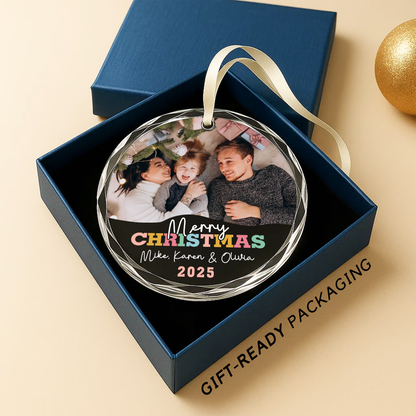 Merry Christmas Family Ornament, Custom Photo Ornament