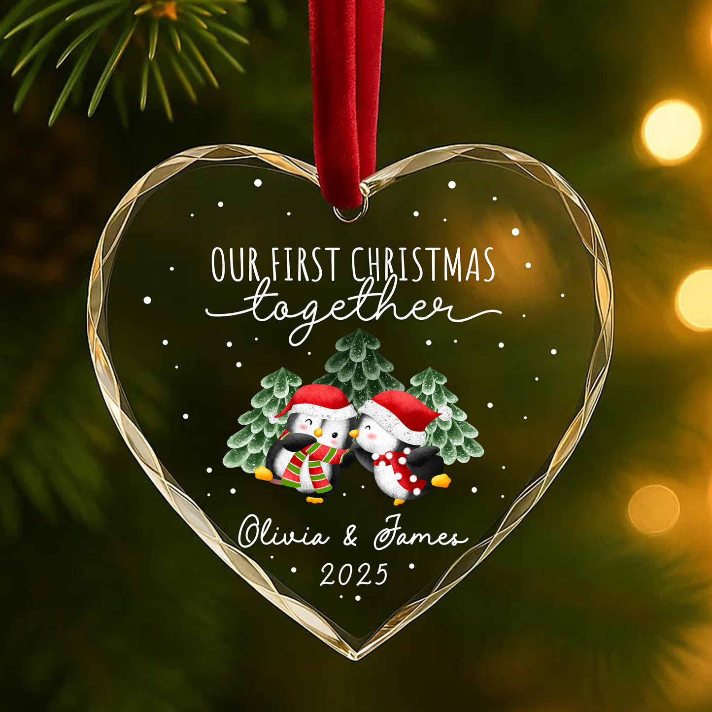Our First Christmas Together, Penguin Couple Ornament, Personalized Couple Gift