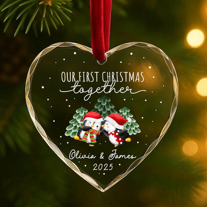 Our First Christmas Together, Penguin Couple Ornament, Personalized Couple Gift