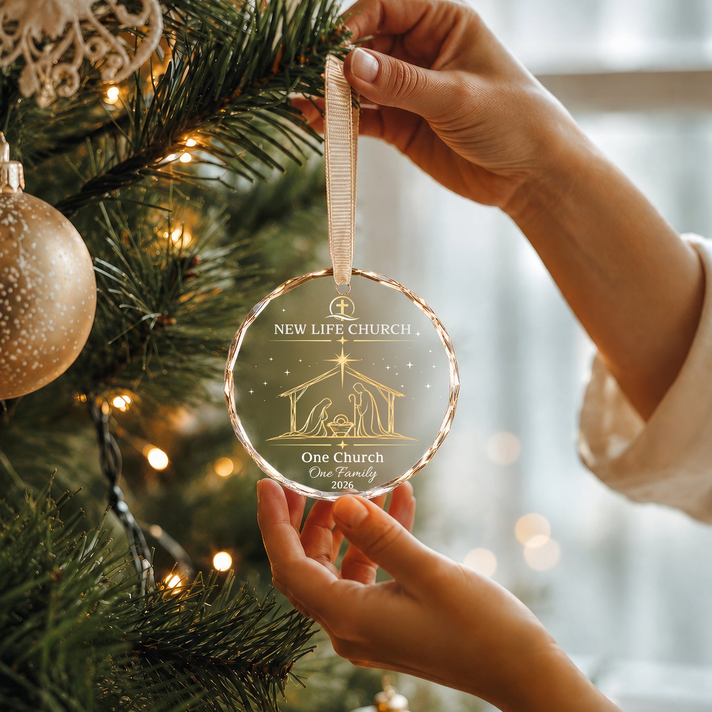 Personalized Church Family Nativity Ornament