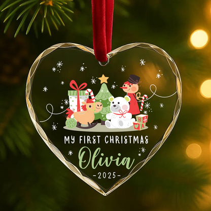My First Christmas Toys and Tree Custom Glass Ornament