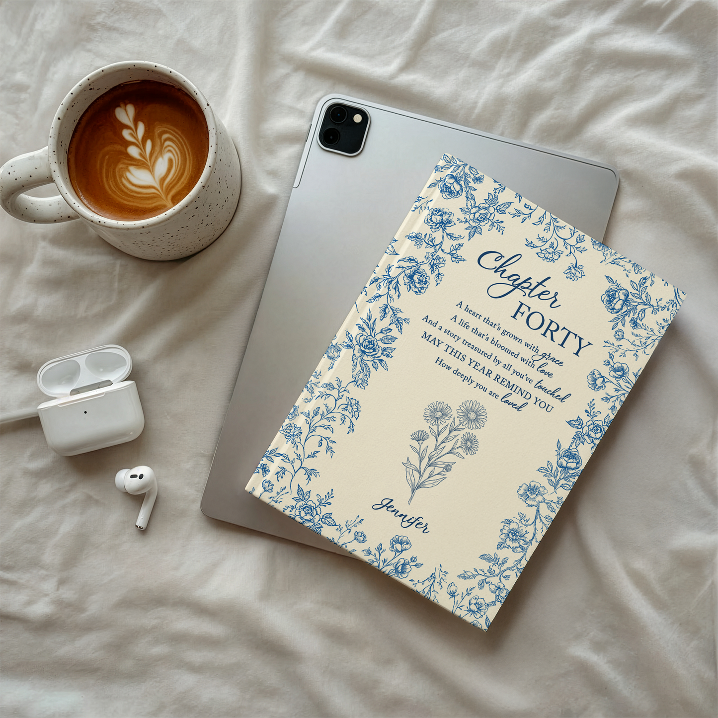 Personalized 40th Birthday Journal – “Chapter Forty” Custom Floral Notebook, Meaningful Milestone Gift
