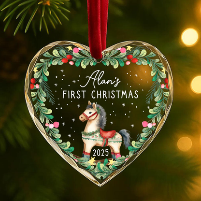 My First Christmas Rocking Horse Custom Glass Ornament