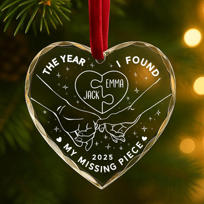 The Year I Found My Missing Piece Couple Hands Custom Glass Ornament