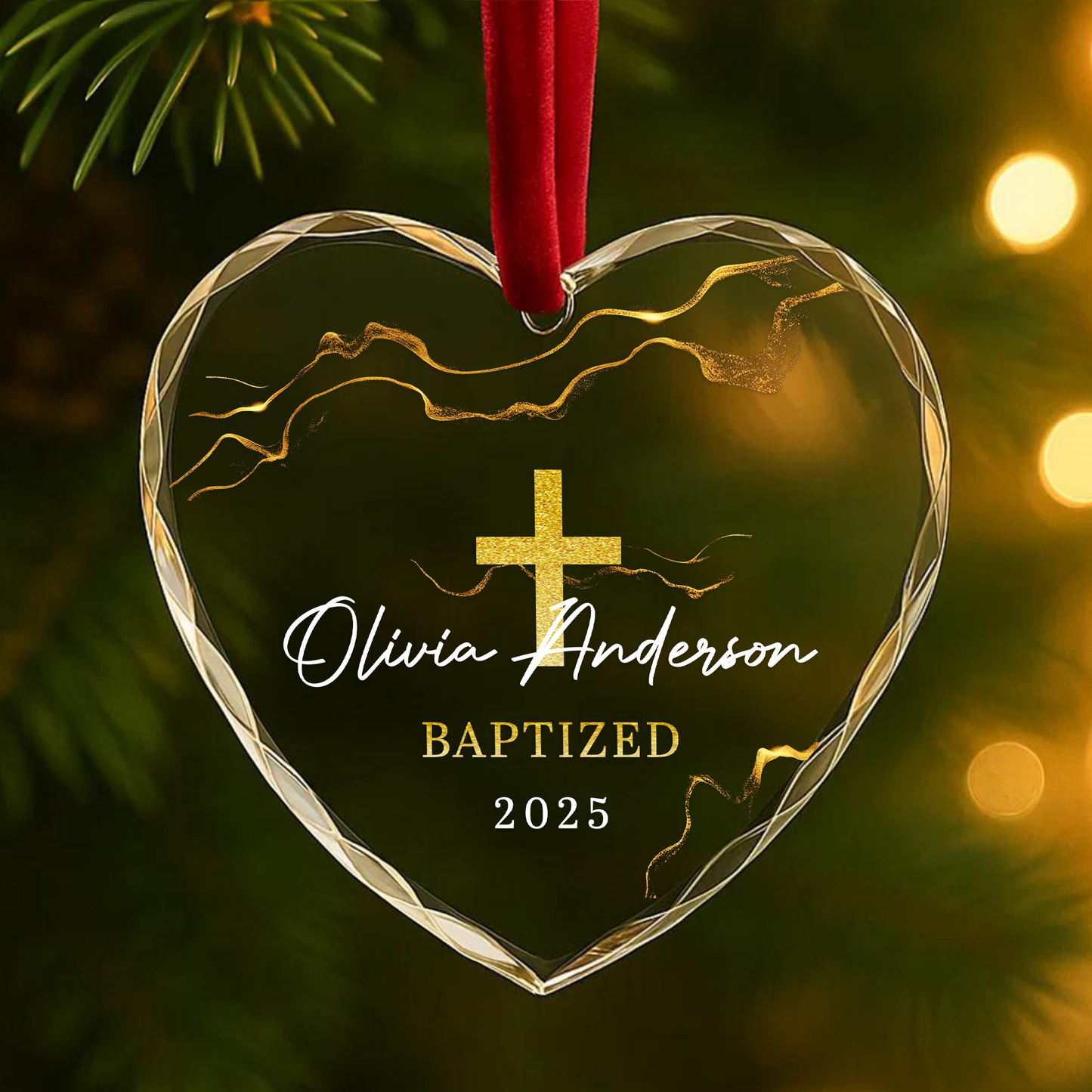 Baptized Ornament with Gold Cross