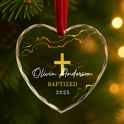 Baptized Ornament with Gold Cross