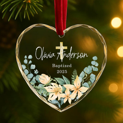 Baptized Ornament with Floral Cross